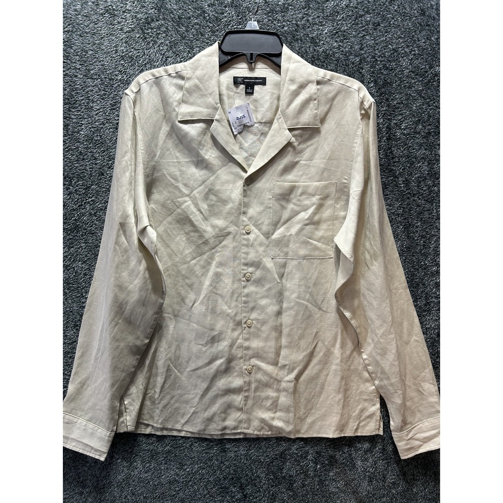 International Concepts Mens Size S Beige Linen Blend Button Up Shirt